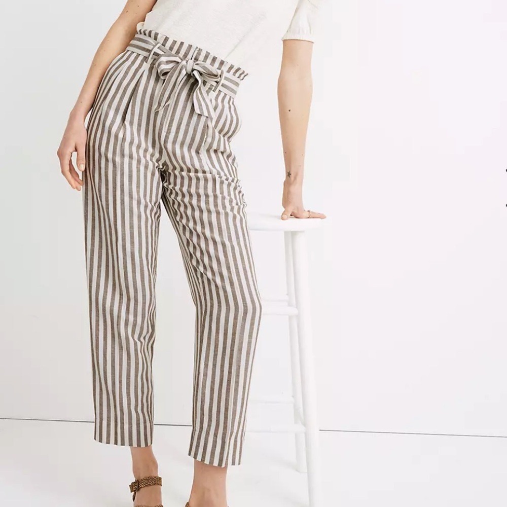 Madewell Striped Linen Blend Paperbag Pants